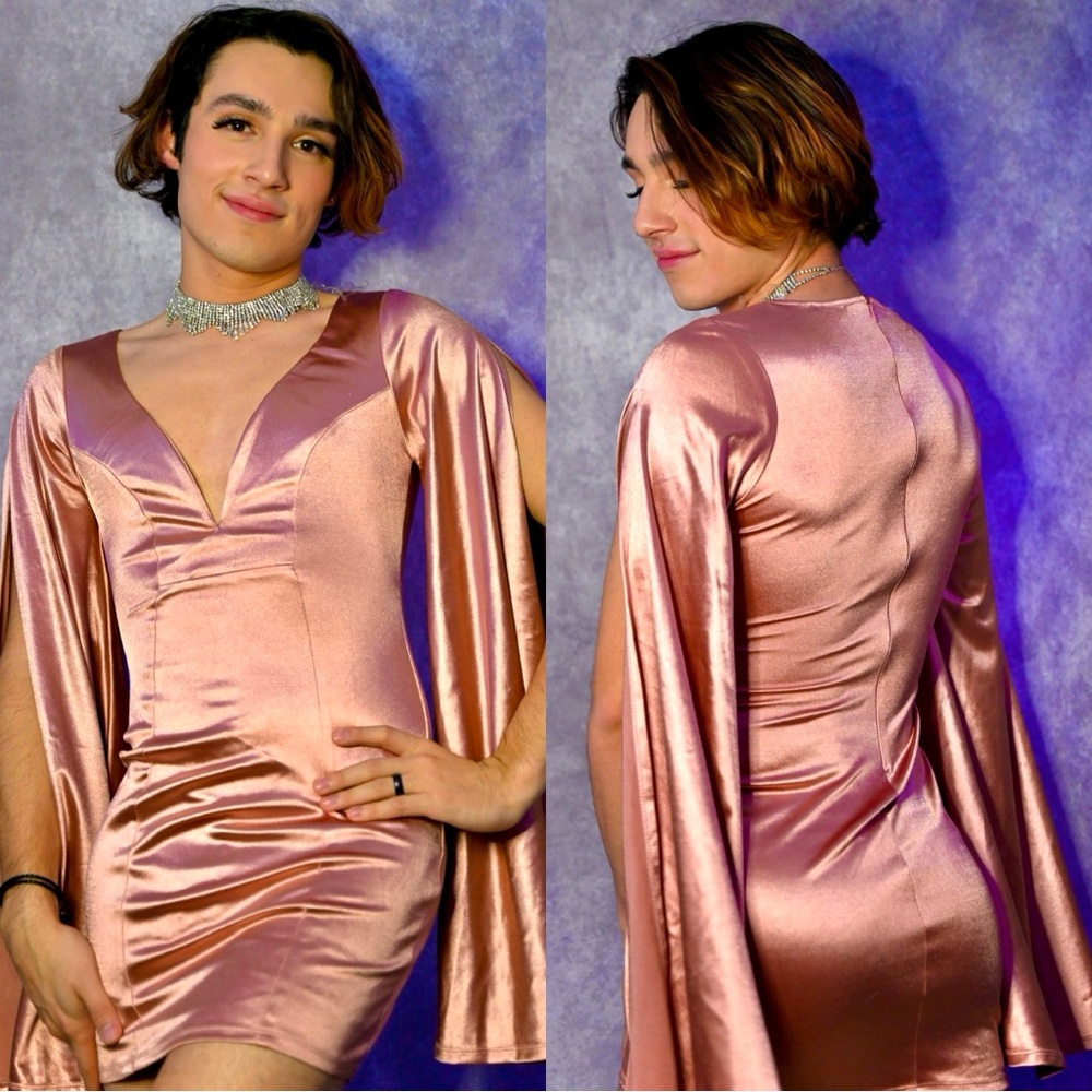 Fashion Nova Shimmering Rose Long Sleeve Dress